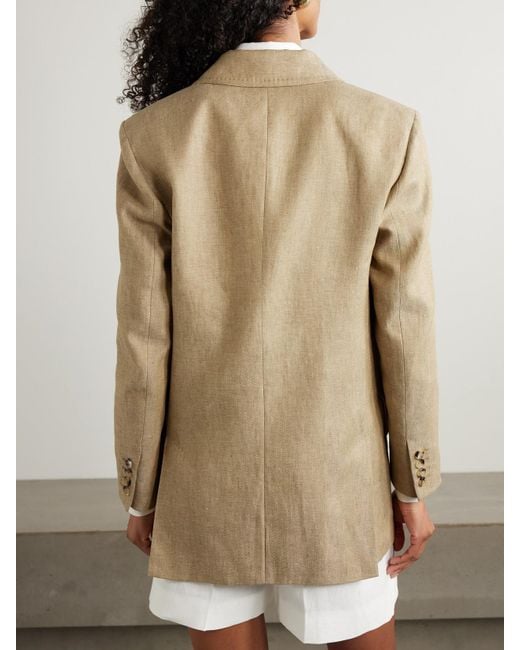 Max Mara Natural Gerla Double-Breasted Herringbone Linen Blazer