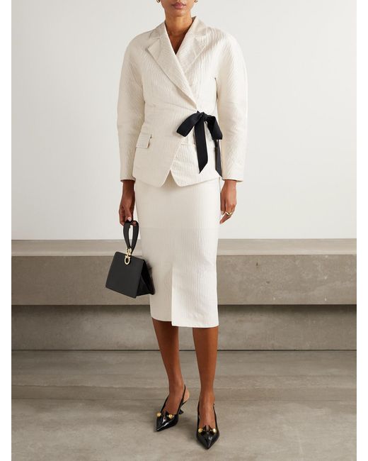 Lanvin White Draped Satin-Jacquard Midi Skirt