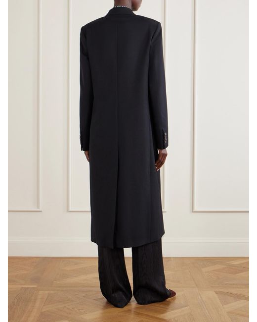 Dries Van Noten Blue Double-Breasted Wool Coat