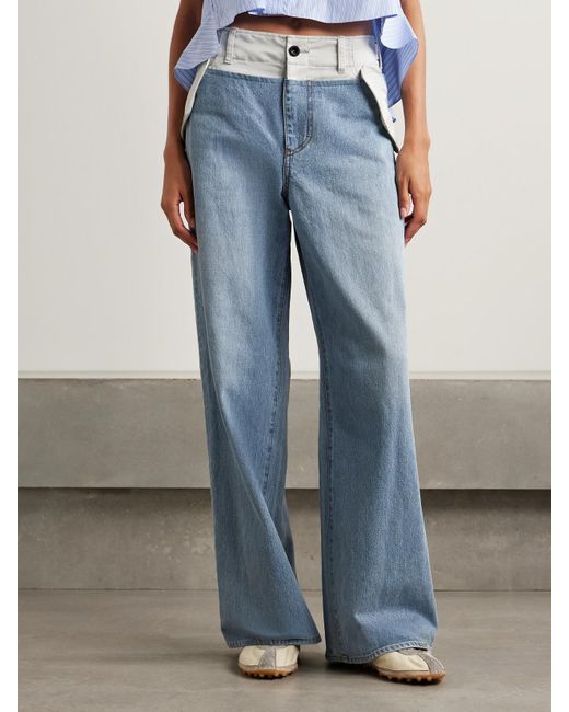 Sacai Blue Halbhohe Jeans Mit Geradem Bein Und Shell-Besätzen