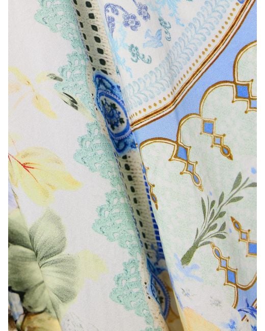 Camilla Blue Crystal-Embellished Shirred Printed Silk Maxi Dress