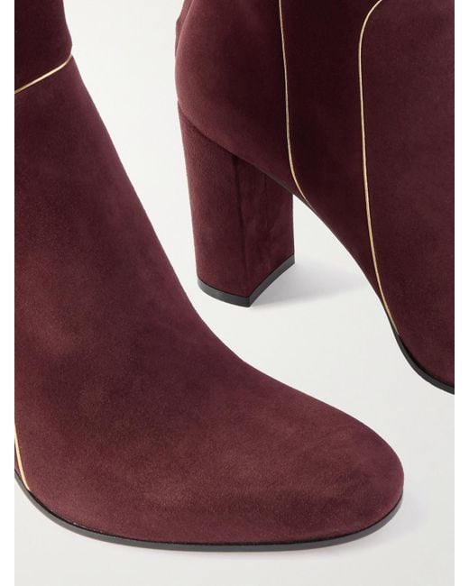 Gianvito Rossi Purple 85 Metallic Leather-Trimmed Suede Ankle Boots