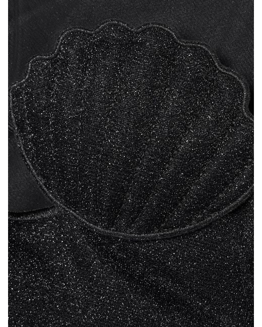 Oseree Black Lumière Cutout Embroidered Metallic Stretch-Knit Mini Dress