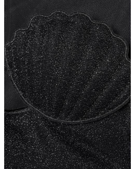 Oseree Black Lumière Cutout Embroidered Metallic Stretch-Knit Mini Dress