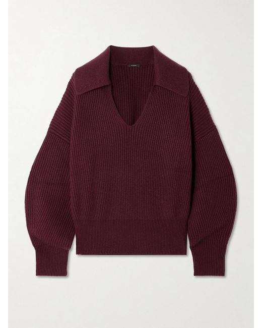 Joseph Red Ribbed Wool, Cashmere And Silk-Blend Sweater