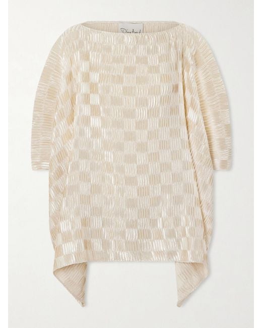 ‎Dima Ayad Natural Plissé-Satin Blouse