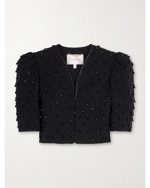 Carolina Herrera Blue Cropped Crystal-Embellished Wool-Blend Jacket