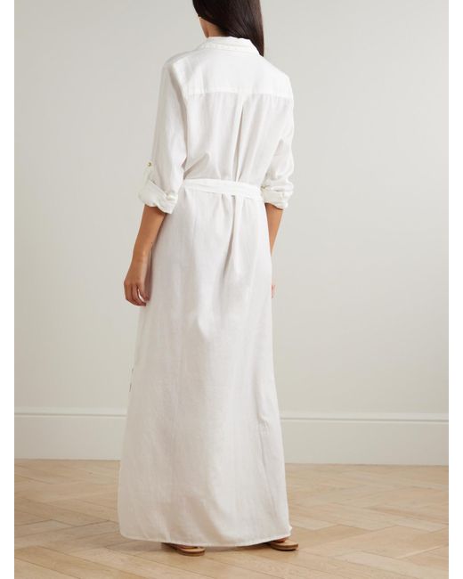 Melissa Odabash White Darcy Belted Cotton And Linen-Blend Maxi Shirt Dress