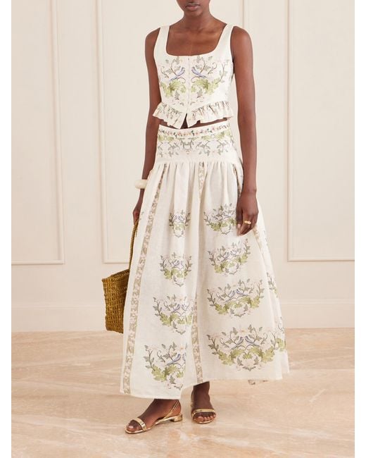Agua Bendita Natural Eslabon Anhelo Floral-Print Button-Embellished Linen Cropped Top