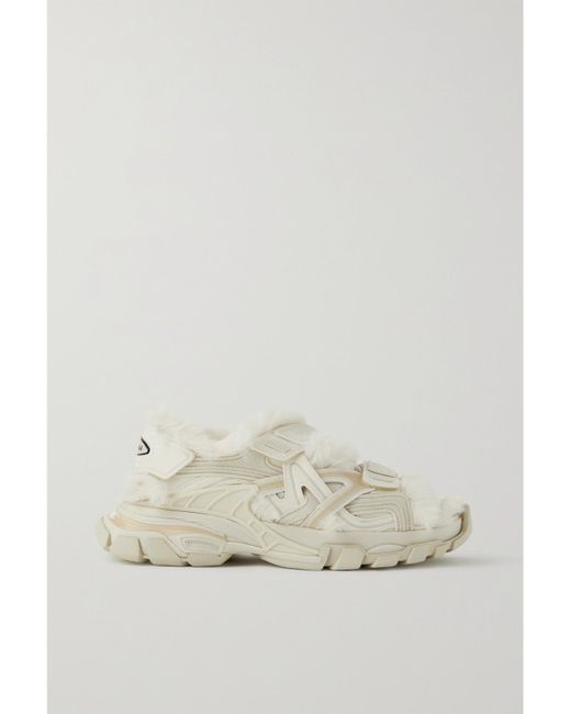 Balenciaga White Faux Fur-Lined Leather And Rubber Sandals