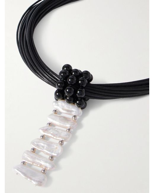 Le Sundial Black Cord, Onyx, Pearl And Necklace
