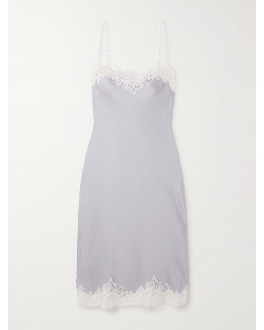 Stella McCartney White Midikleid Aus Glänzendem Crêpe Mit Spitzenbesätzen
