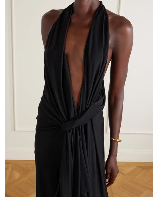 Christopher Esber Black Spire Cascade Twisted Jersey Gown