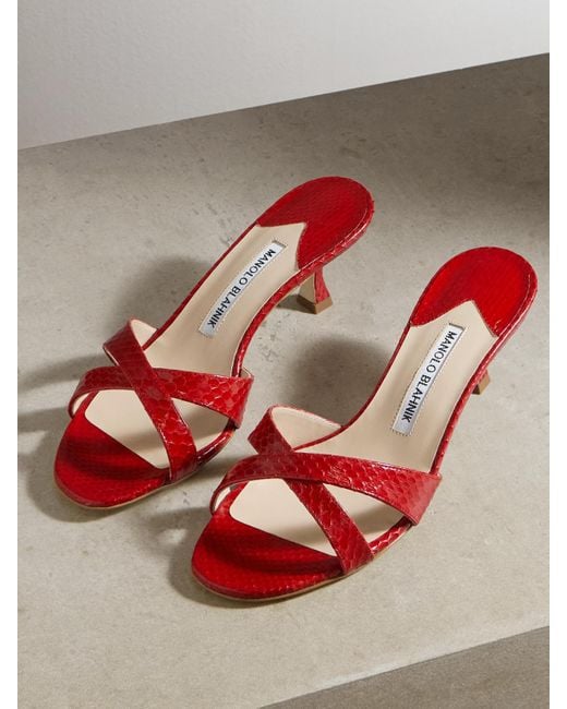 Manolo Blahnik Red Callamu 50 Mules Aus Elapheleder