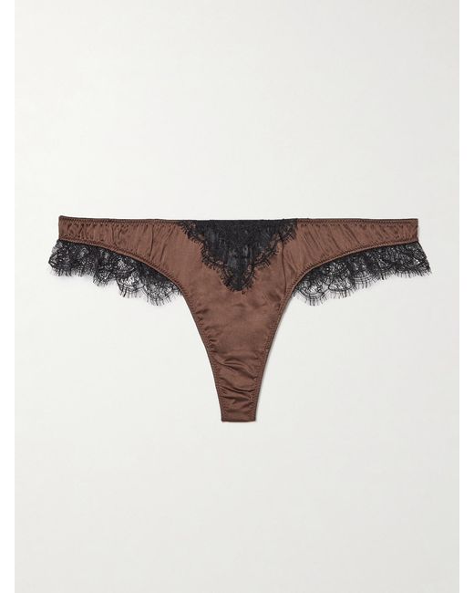 Kiki de Montparnasse Natural Lace-Trimmed Stretch-Silk Thong