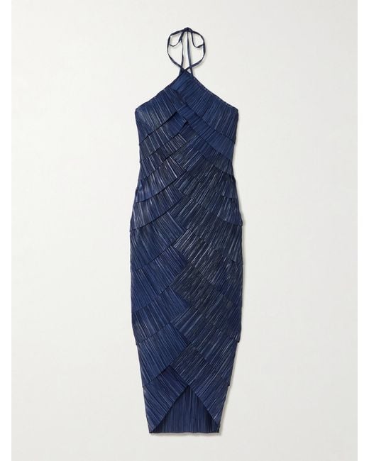 Cult Gaia Women's Blue Patrizia Asymmetric Layered Pliss-Satin Midi  Halterneck Dress - www.ice4pros.com.br