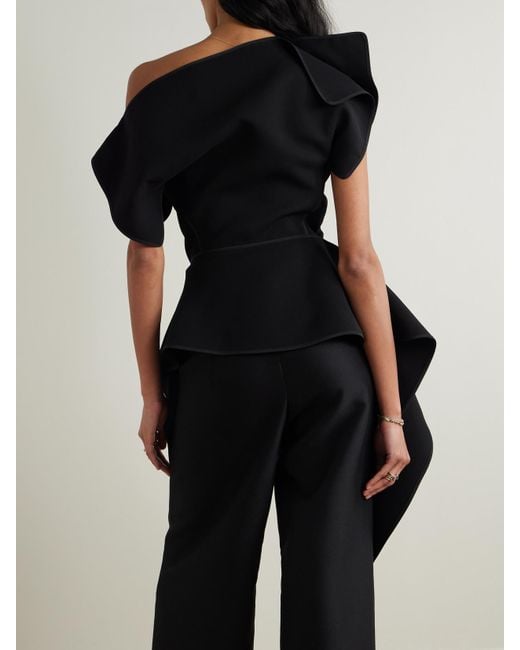 Maticevski Black Resolute Asymmetric Ruffled Crepe Peplum Top