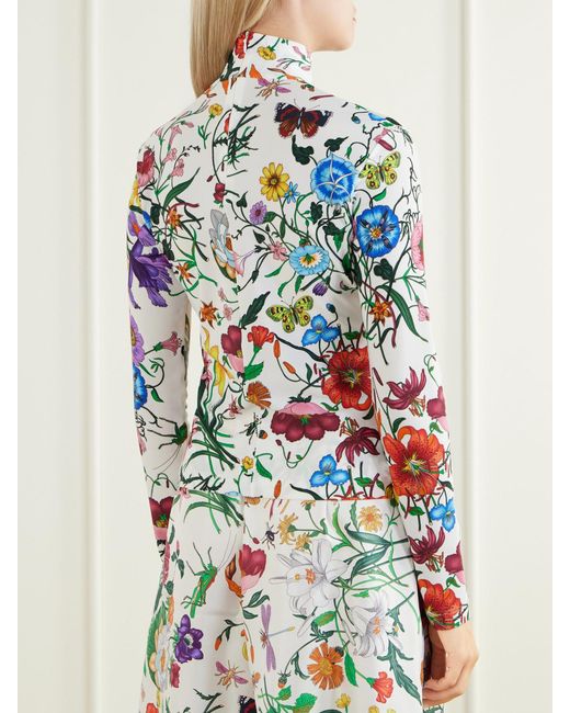 Gucci White Floral-Print Jersey T-Shirt