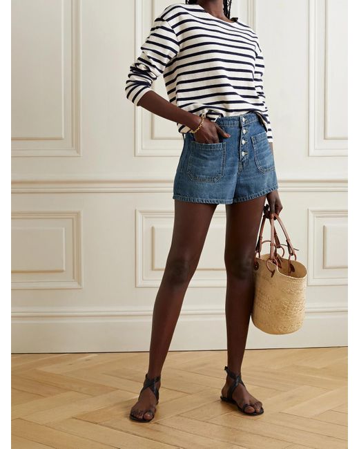 Nili Lotan Blue Harley Distressed Denim Shorts