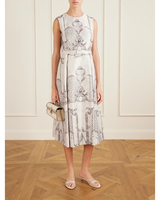 Max Mara Natural Belted Printed Twill Midi Shirt Dress