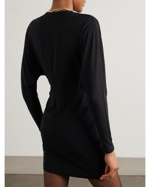 Anine Bing Black Mathilde Twist-Front Stretch-Jersey Mini Dress