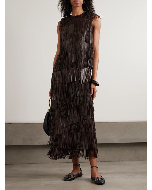 Ulla Johnson Black Leonie Fringed Leather Top