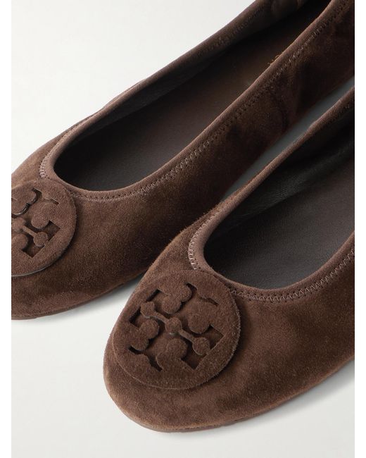 Tory Burch Brown Reva Embellished Suede Ballet Flats