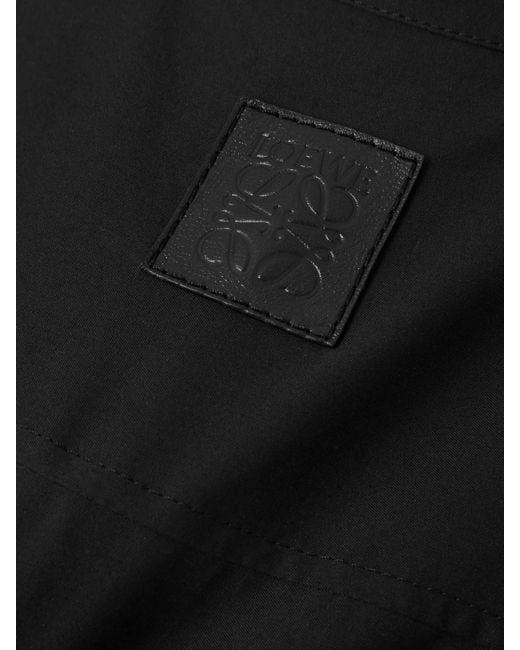 Loewe Black Mini-Hemdblusenkleid Aus Popeline Aus Einer Baumwoll-Seidenmischung Mit Lederbesatz Und Raffungen