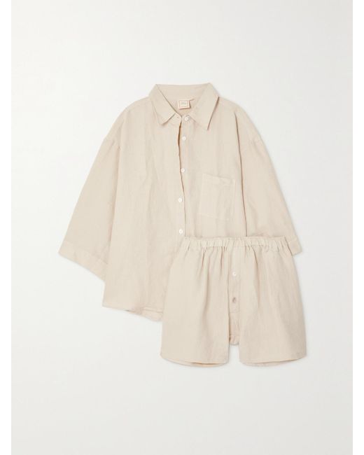 Deiji Studios White The 03 Washed-Linen Shirt And Shorts Set