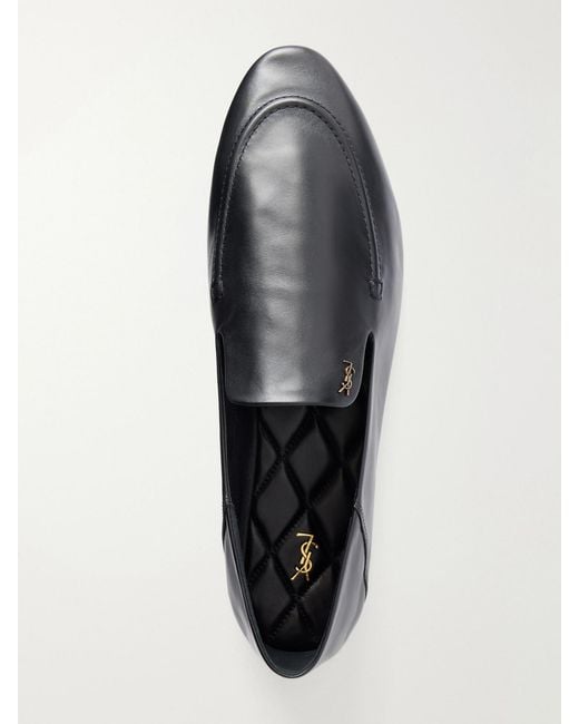 Saint Laurent Black Alain Cassandre-Embellished Leather Loafer