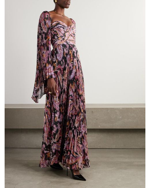 Robe Du Soir Plissée En Soie Mélangée Imprimée À Fil Coupé Métallisé Etro en coloris Purple