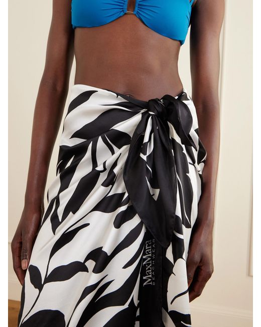 Max Mara White Beachwear Spuma Printed Silk Pareo