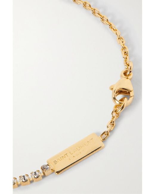 Saint Laurent Natural Cassandre-Tone Crystal Bracelet