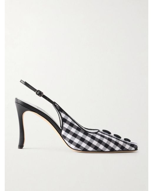 Manolo Blahnik White Alexa 90 Embellished Gingham Woven Pumps