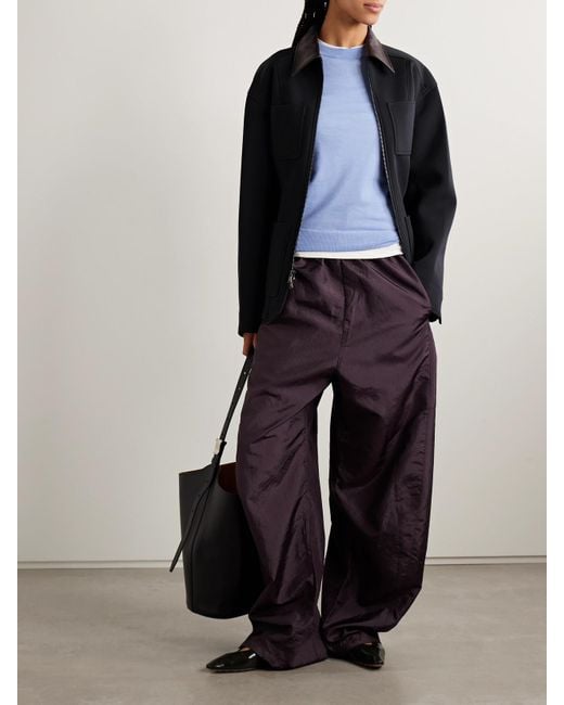 Tibi Black Leather-Trimmed Twill Jacket