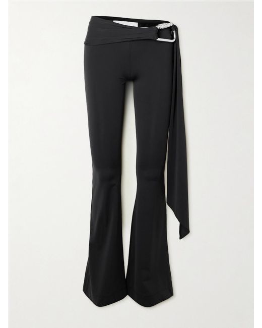 Conner Ives Black Embellished Draped Stretch-Jersey Flared Track Pants