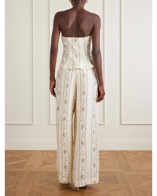 Agua Bendita Natural Abelia Navegante Floral-Embroidered Linen Corset Top