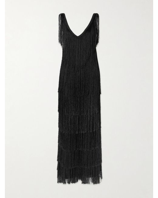 Bode Black Sweeper Fringed Silk Jumpsuit