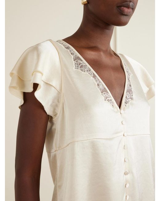 Citizens of Humanity Natural Lola Flutter Lace-Trimmed Satin Blouse