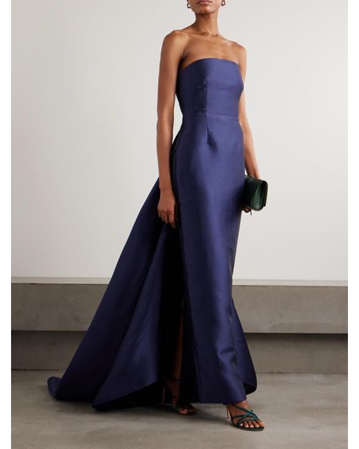 Solace London Blue Imani Strapless Pleated Twill Gown