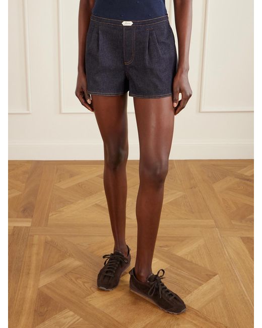 Jacquemus Blue Amelo Embroidered Pleated Denim Shorts