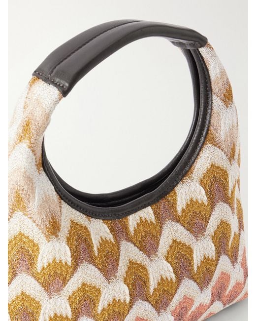 Missoni Brown Hobo Leather-Trimmed Metallic Crochet-Knit Tote