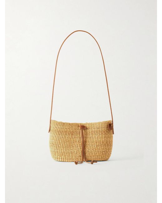 Muuñ White Nina Leather-Trimmed Raffia Shoulder Bag