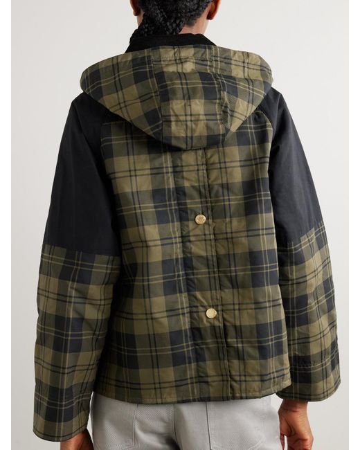 Barbour Green Elaine Hooded Corduroy-Trimmed Checked Waxed-Cotton Jacket