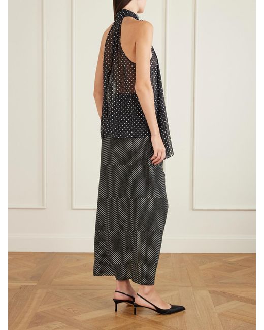 Tom Ford Blue Pussy-Bow Polka-Dot Silk-Georgette Top