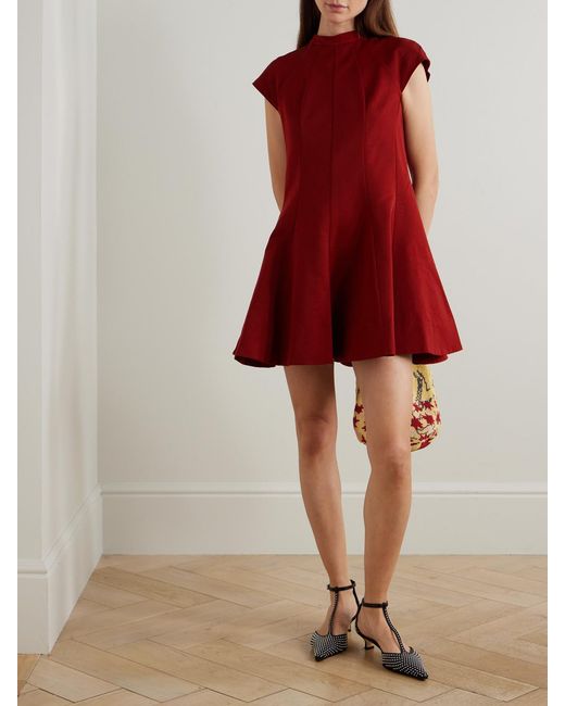 Staud Red Ellie Paneled Cotton-Blend Faille Mini Dress