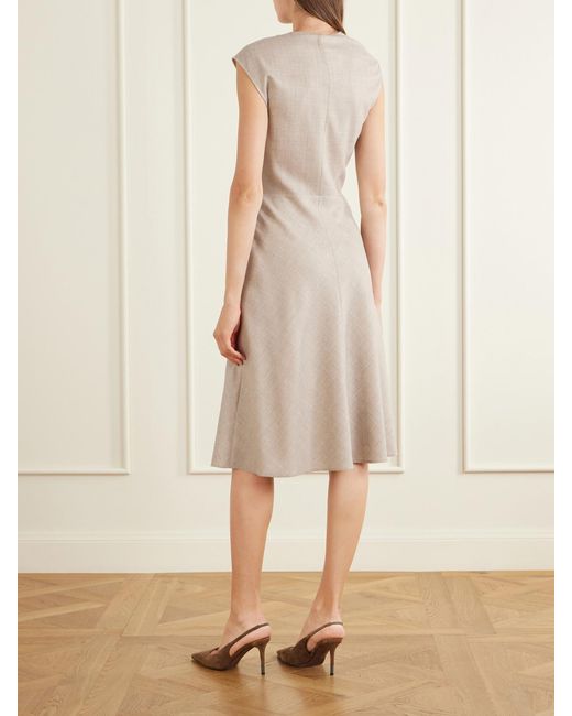 Brunello Cucinelli Natural Draped Virgin Wool Midi Dress