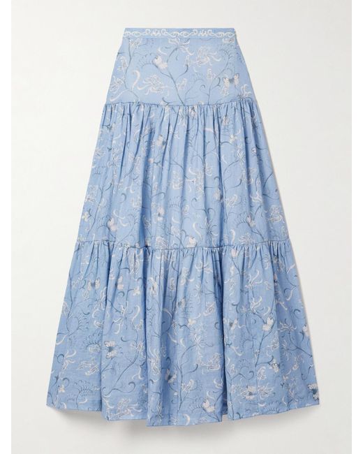 Agua Bendita Blue Anis Lymanopoda Maxirock Aus Bedrucktem Leinen