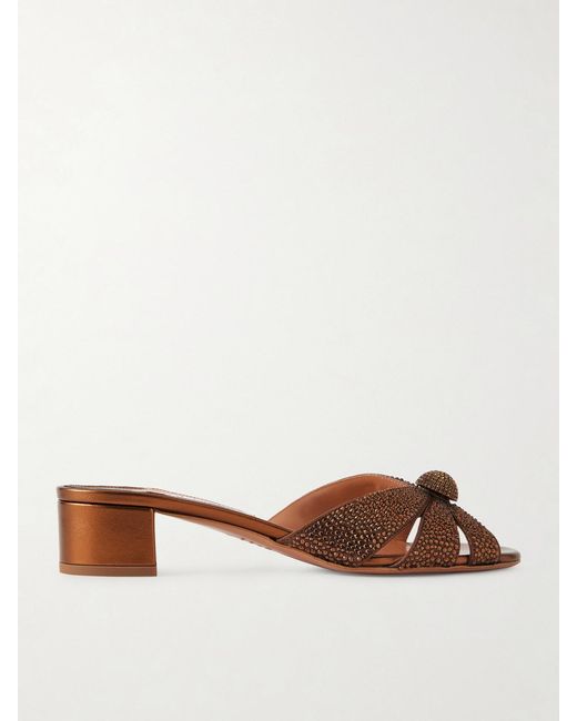Aquazzura Brown Italian Flirt 35 Crystal-Embellished Leather Mules