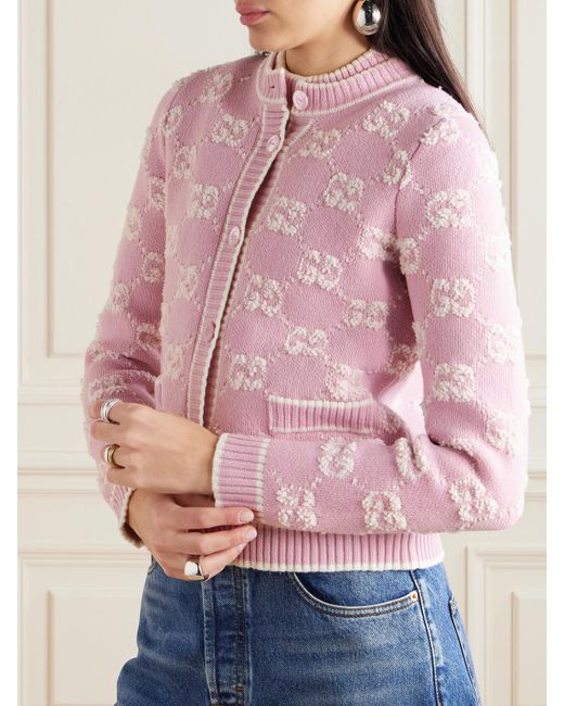 Gucci Pink Cardigan Aus Woll-Bouclé